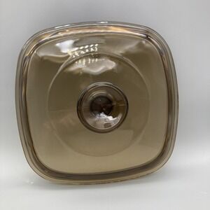 Pyrex Replacement Square Amber Glass Lid A-7-C Corning Brown 7" Vintage